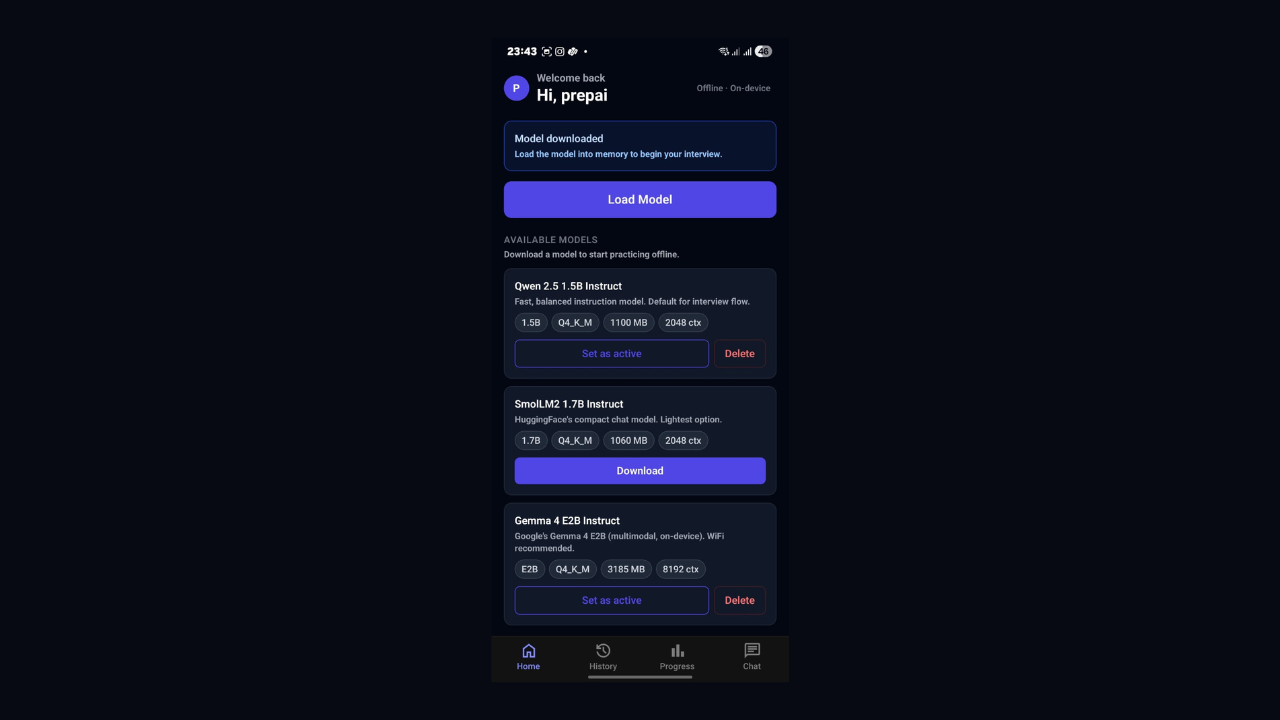 On-Device AI Powered Interview – Using Qwen 2.5 1.5B Q4_K_M & Gemma 4
